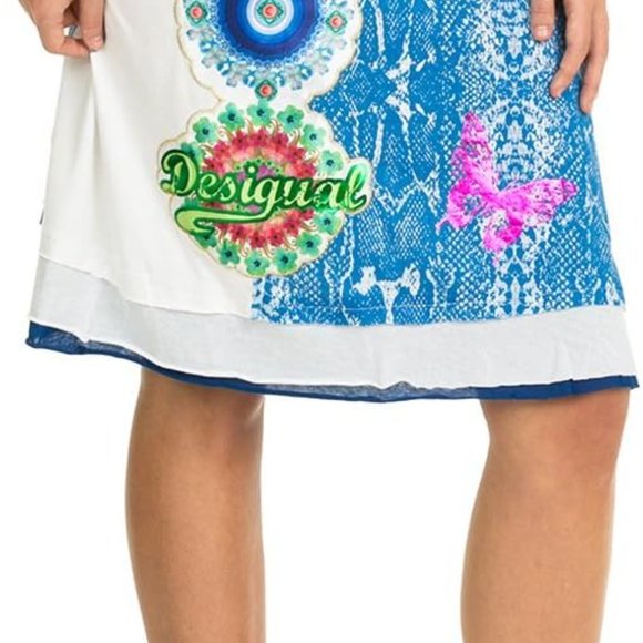 Desigual Fal BERLIN A line cotton colorful summer shiny layer look Lg skirt New - Picture 3 of 8